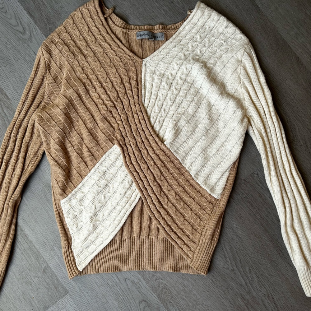 Tan and white sweater